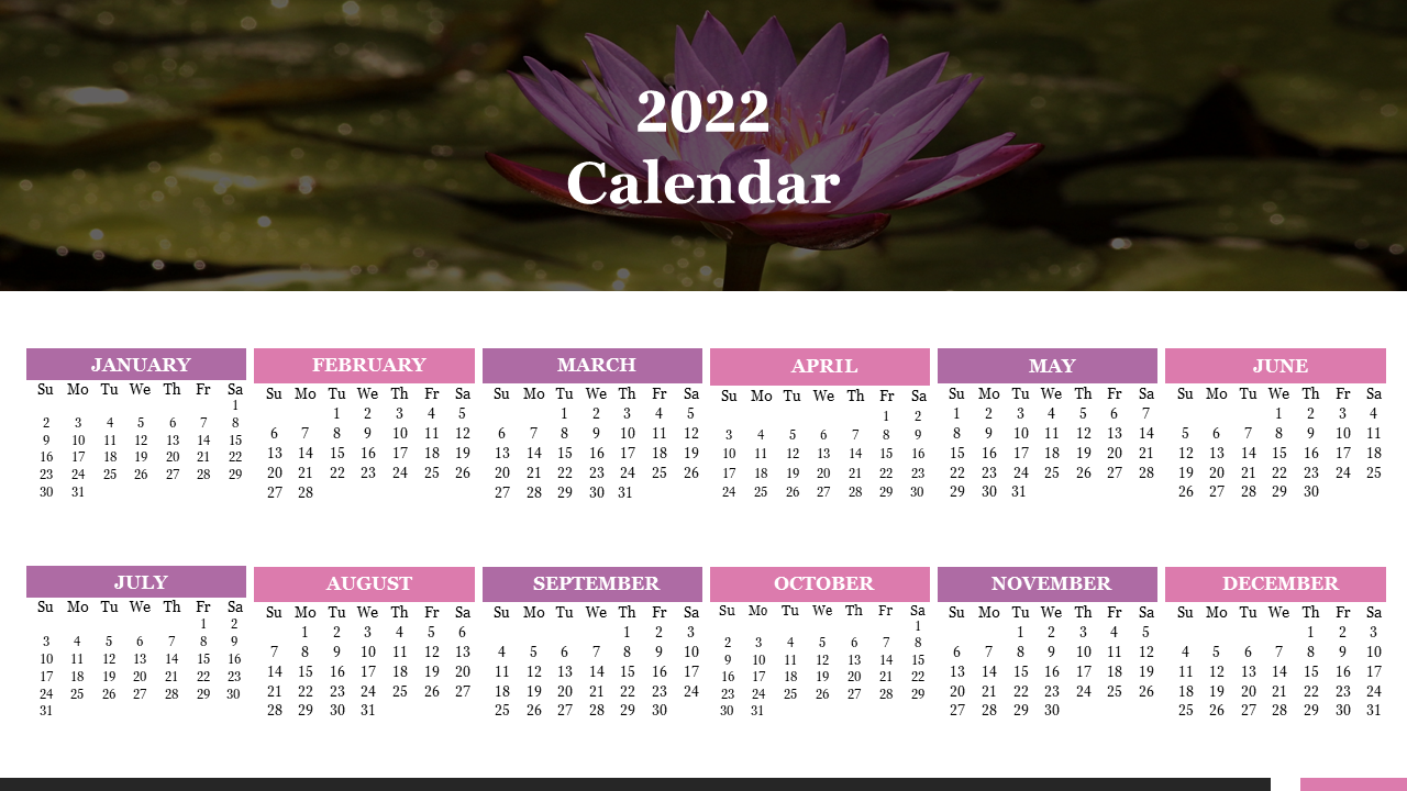 Editable Free PowerPoint Calendar Template 2022 Slide